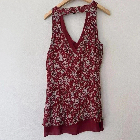 Sanctuary Womens Size Medium Tank Blouse Red Floral Split Hem V Neck Floral - Picture 6 of 6